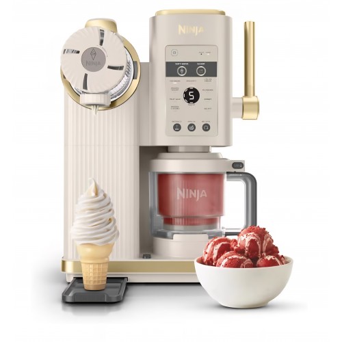 Aparat pentru înghețată Ninja CREAMi Scoop & Swirl NC701EUSTGD, 13 programe, 2 recipiente incluse, pentru înghețată, gelato, sorbet și milkshake-uri, funcție Mix-In, Stone Gold, termen livrare 7-9 zile