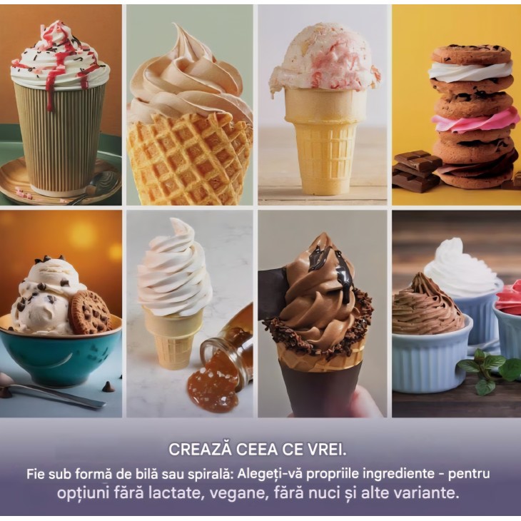 Aparat pentru înghețată Ninja CREAMi Scoop & Swirl NC701EUSTGD, 13 programe, 2 recipiente incluse, pentru înghețată, gelato, sorbet și milkshake-uri, funcție Mix-In, Stone Gold, termen livrare 7-9 zile