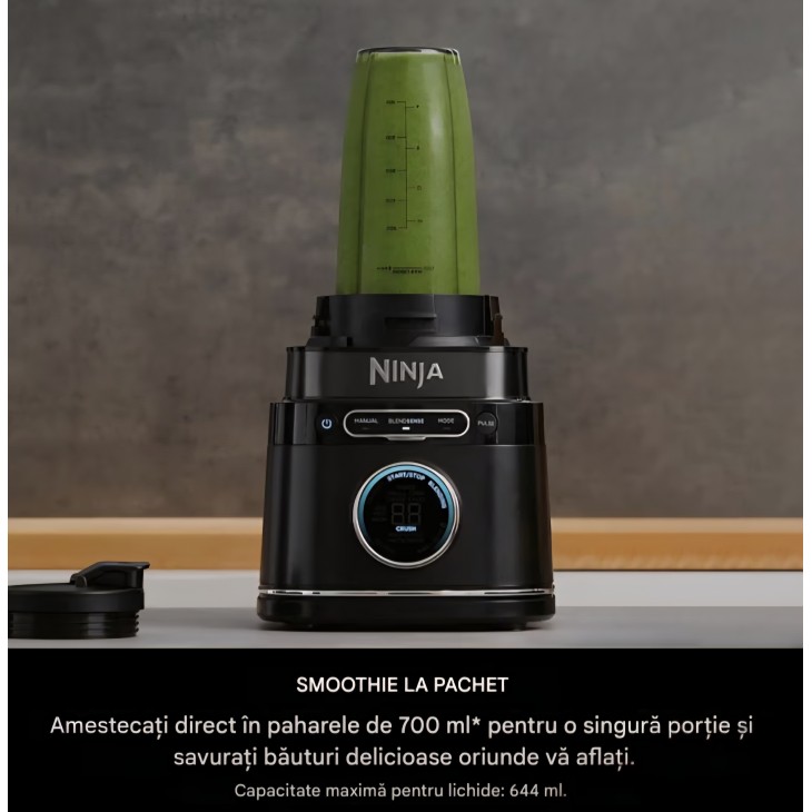 Blender Ninja Detect Power Mixer Pro TB301EU, 2 în 1, 1200W, vas și pahare incluse, pentru smoothie-uri, tocare legume și băuturi cu gheață, negru termen livrare 7-9 zile