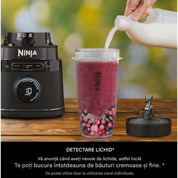 Blender Ninja Detect Power Mixer Pro TB301EU, 2 în 1, 1200W, vas și pahare incluse, pentru smoothie-uri, tocare legume și băuturi cu gheață, negru termen livrare 7-9 zile