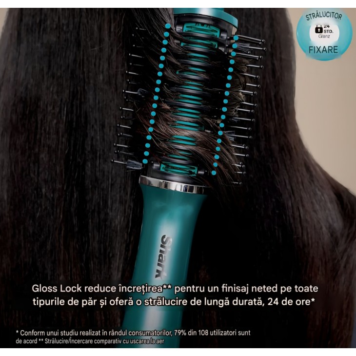 Styler 2 în 1 Shark Glossi HT302EUTL, aer cald și placă de styling, finisaj lucios tip salon, plăci ceramice, volum și protecție Gloss Lock, turcoaz, livrare 7-9 zile