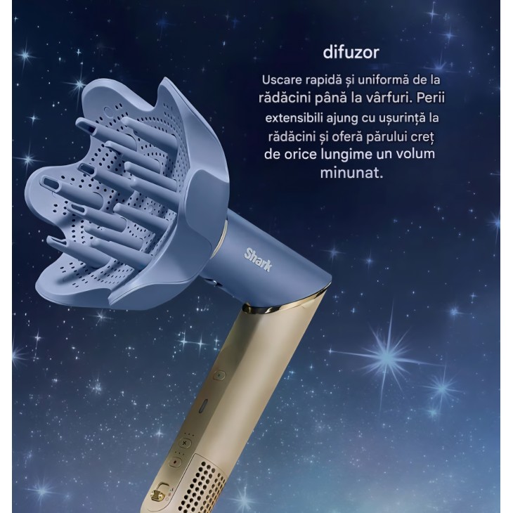 Multistyler și uscător de păr Shark Glam, pentru păr drept, bucle și onduleuri, control inteligent al temperaturii, tehnologie Gloss Lock, accesorii Silki și Glossi, livrare 7-9 zile