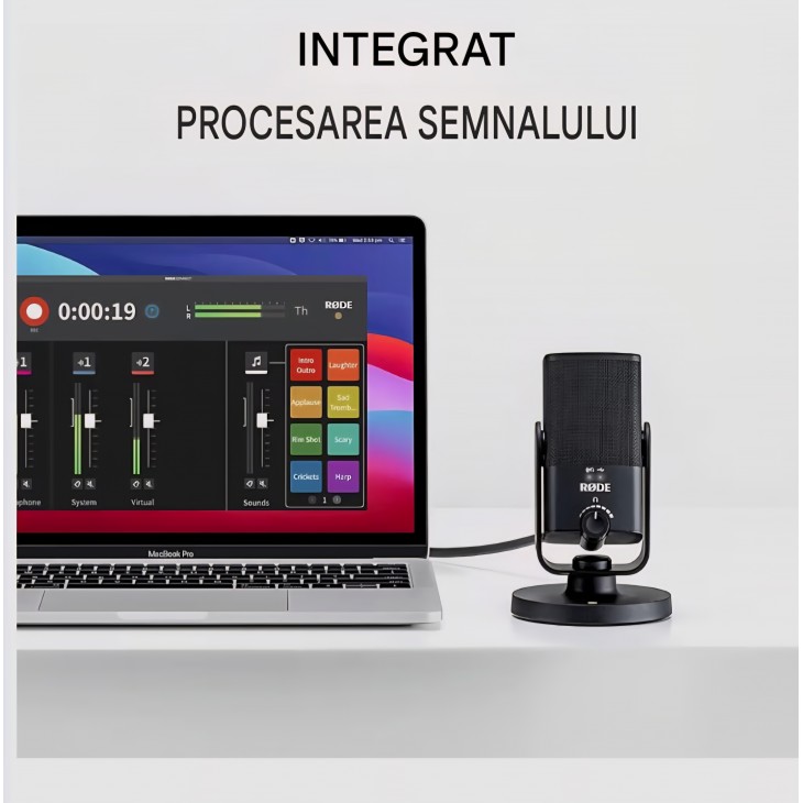 Microfon USB profesional RØDE NT-USB Mini, condensator de studio, pentru podcast, streaming, gaming, producție muzicală și înregistrări vocale, negru, livrare 7-9 zile