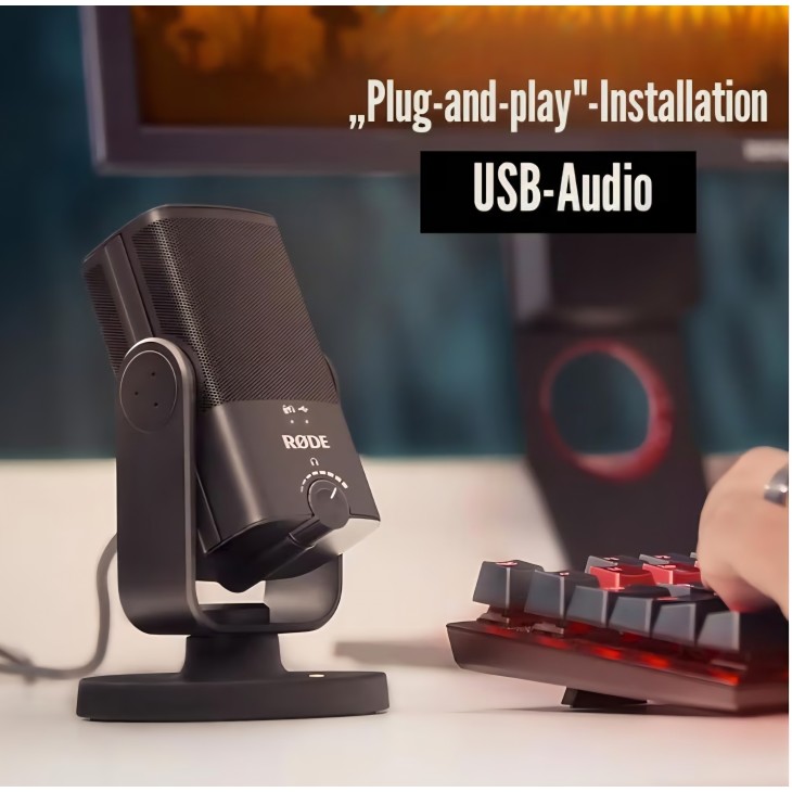 Microfon USB profesional RØDE NT-USB Mini, condensator de studio, pentru podcast, streaming, gaming, producție muzicală și înregistrări vocale, negru, livrare 7-9 zile