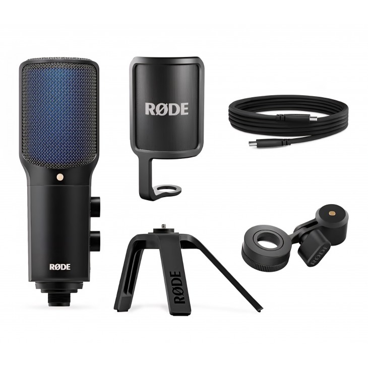 Microfon USB profesional RØDE NT-USB+, pentru înregistrări audio de înaltă calitate pe PC, Mac și dispozitive mobile, monitorizare directă, negru, livrare 7-9 zile