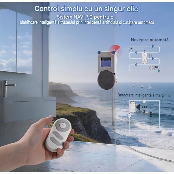 Robot pentru curățat geamuri Hutt R10, sistem hibrid umed/uscat, aspirație 7000 Pa, pulverizare dublă HydroJet