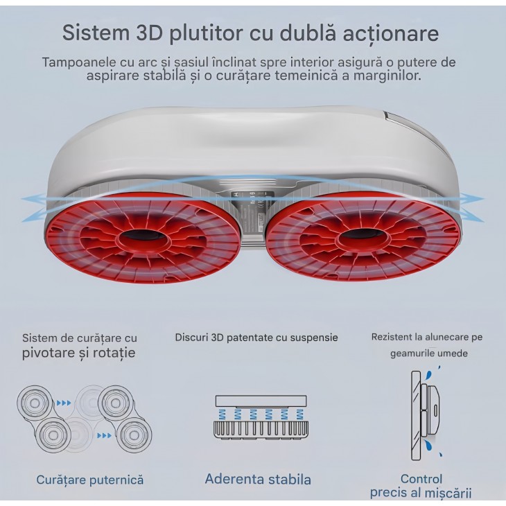 Robot pentru curățat geamuri HUTT S55 Pro, aspirație 6500 Pa, pulverizare automată HydroJet, navigație inteligentă SLAM 4.0, livrare 8-9 zile