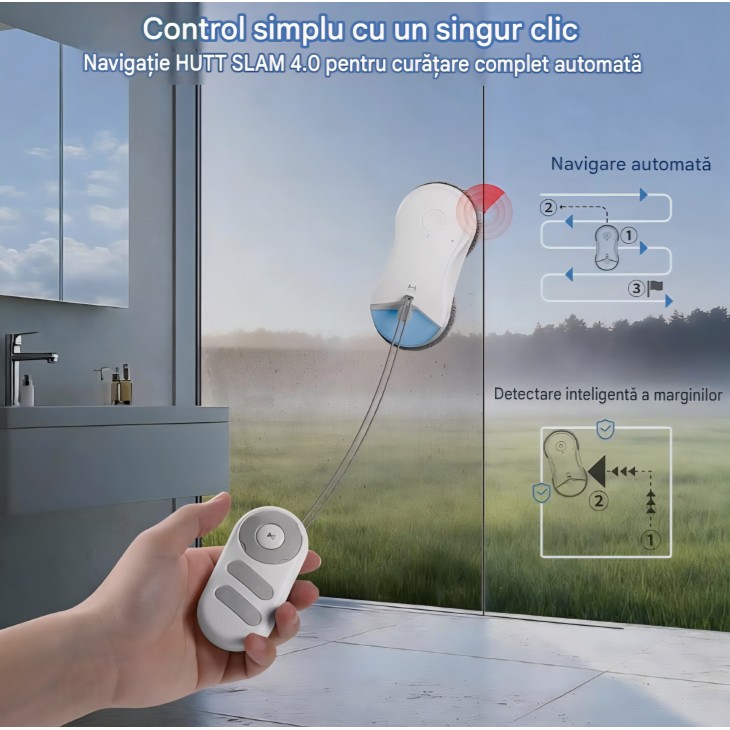 Robot pentru curățat geamuri HUTT S55 Pro, aspirație 6500 Pa, pulverizare automată HydroJet, navigație inteligentă SLAM 4.0, livrare 8-9 zile