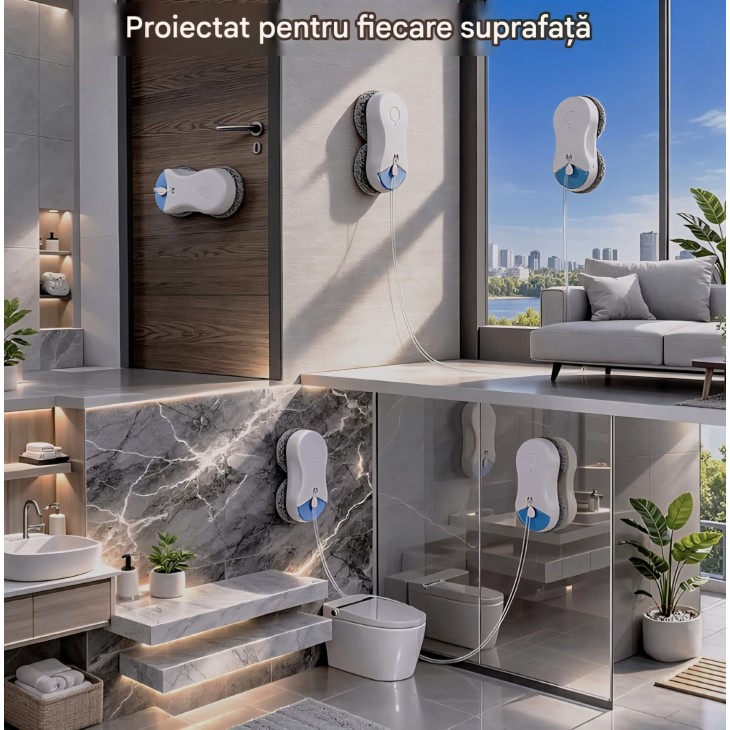 Robot pentru curățat geamuri HUTT S55 Pro, aspirație 6500 Pa, pulverizare automată HydroJet, navigație inteligentă SLAM 4.0, livrare 8-9 zile