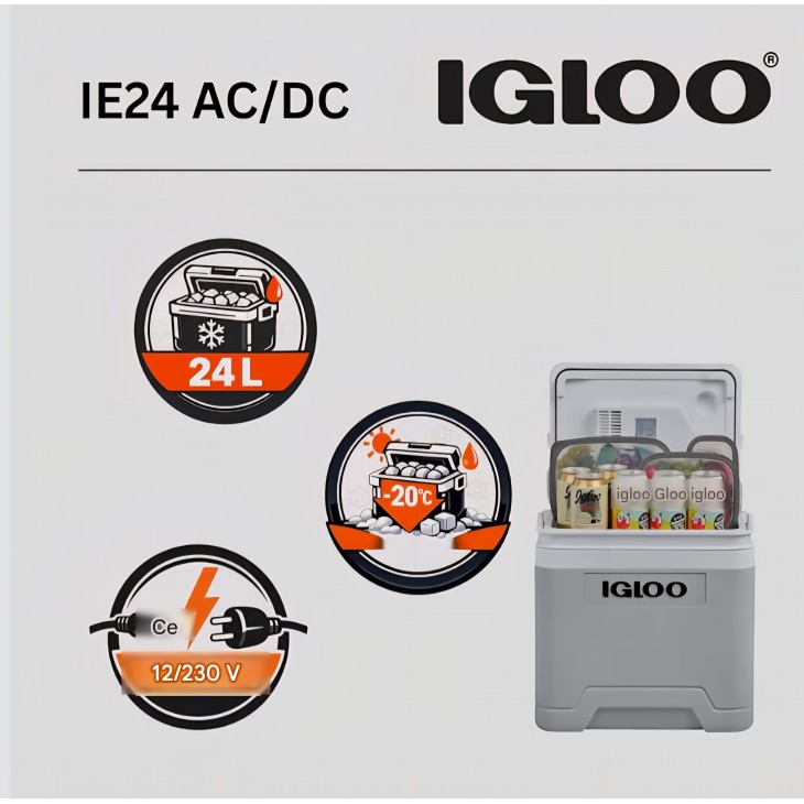 Ladă frigorifică electrică IGLOO IE24, 24L, alimentare 12V și 230V, pentru mașină, camping și călătorii, livrare 7-8 zile