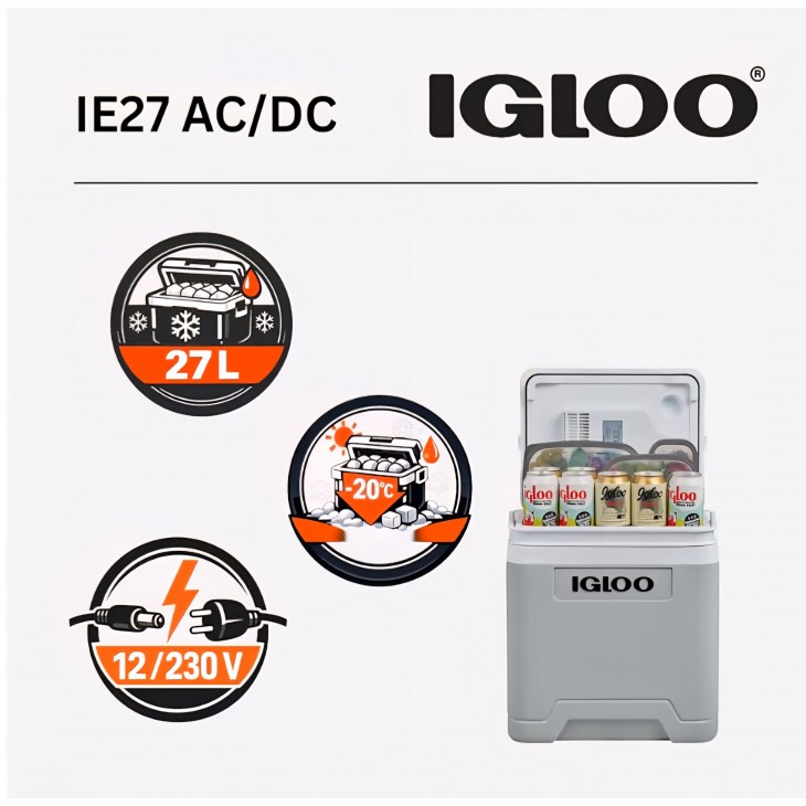 Ladă frigorifică electrică IGLOO IE27, 27L, alimentare 12V și 230V, pentru mașină, camping și călătorii, livrare 7-8 zile