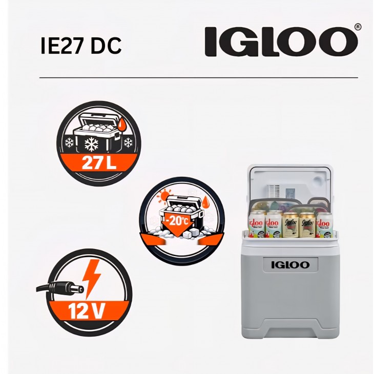 Ladă frigorifică electrică IGLOO IE27 DC, 26L, alimentare 12V, mini frigider portabil pentru mașină și călătorii, livrare 7-8 zile