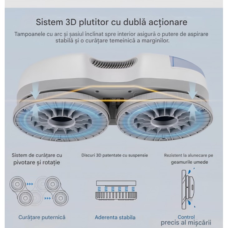 Robot pentru curățat geamuri HUTT S7, pulverizare activă, aspirație 6500 Pa, rezervor 80 ml, cu husă de transport, livrare 8-9 zile