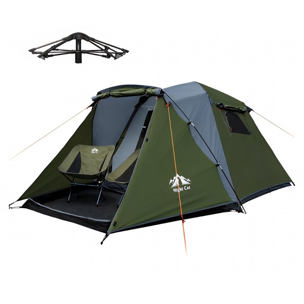 Cort Night Cat Pop-Up pentru 4 persoane, impermeabil, cu verandă, ideal pentru camping în familie și activități outdoor, livrare 8-9 zile