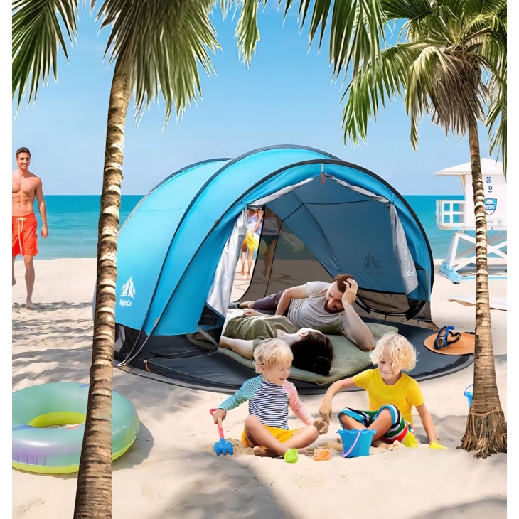 Cort de plajă Night Cat Pop-Up pentru 3–4 persoane, protecție UV50+, cu plasă anti-țânțari, ideal pentru plajă, camping și activități outdoor, livrare 8-9 zile