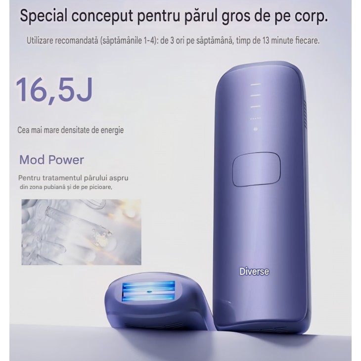 Epilator IPL Ulike Air 3, pentru față și corp, cu sistem Sapphire Ice Cooling, epilare nedureroasă, rezultate de lungă durată, mov, livrare 8-9 zile