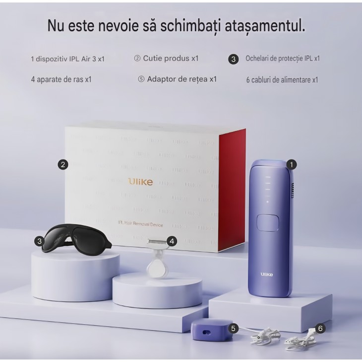 Epilator IPL Ulike Air 3, pentru față și corp, cu sistem Sapphire Ice Cooling, epilare nedureroasă, rezultate de lungă durată, mov, livrare 8-9 zile