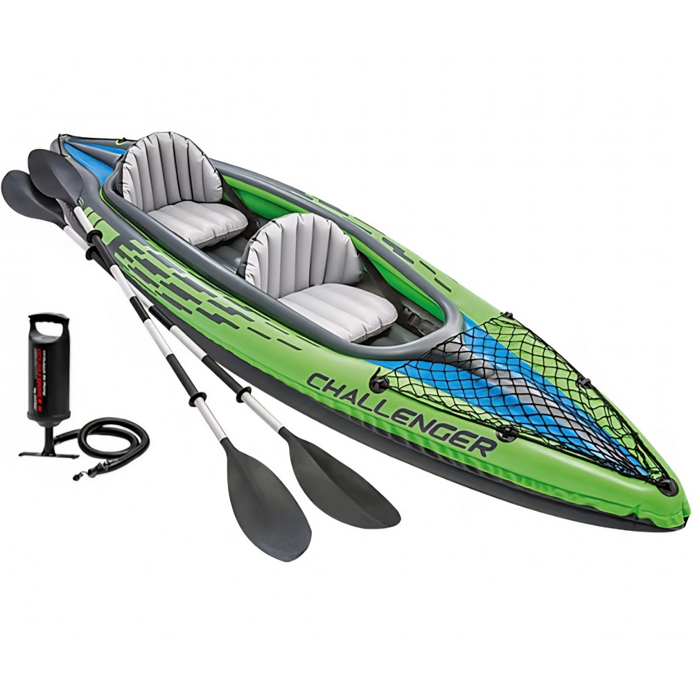 Caiac gonflabil Intex Challenger K2, 351 × 76 × 38 cm, pentru 2 persoane, agrement pe ape calme, livrare 7-9 zile