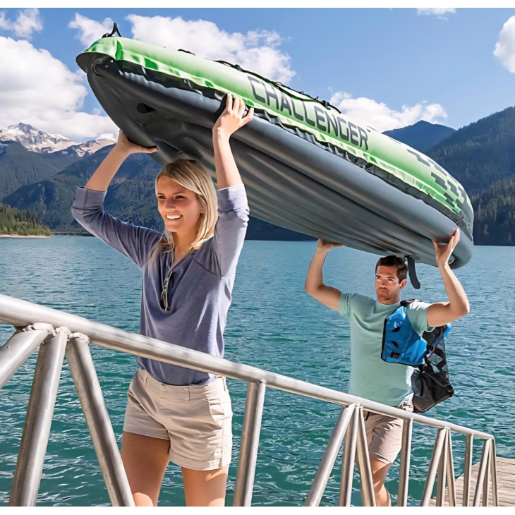 Caiac gonflabil Intex Challenger K2, 351 × 76 × 38 cm, pentru 2 persoane, agrement pe ape calme, livrare 7-9 zile