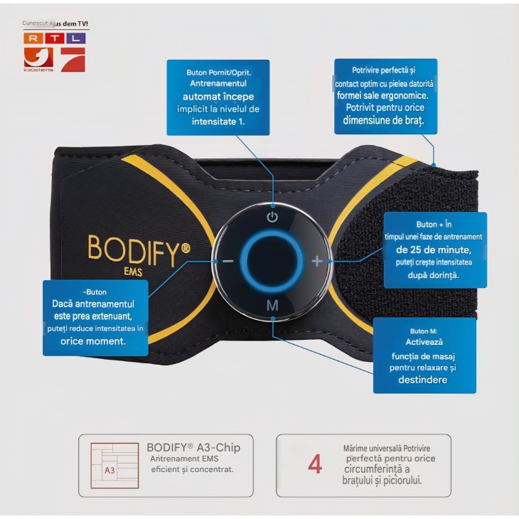 Centură de tonifiere 2-în-1 pentru brațe și picioare Bodify EMS Arm & Leg Trainer Pro, cu tehnologie EMS, pentru stimularea mușchilor, pentru femei și bărbați, livrare 7-9 zile