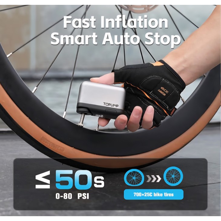 Mini pompă electrică TOPUMP pentru bicicletă, cu manometru digital, oprire automată, 120 PSI, compatibilă cu valve Presta și Schrader, livrare 8-9 zile
