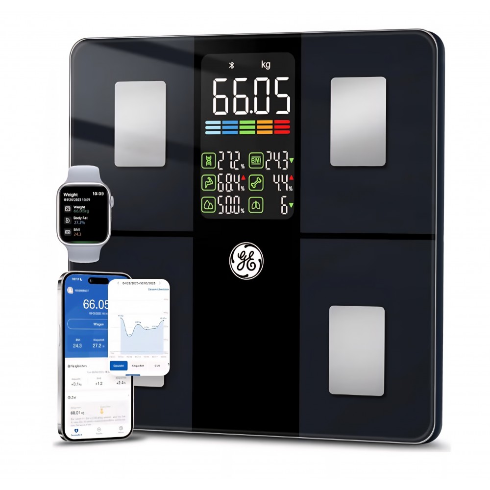 Cântar inteligent GE Digital, analiză corporală completă, 14 indicatori, Bluetooth, aplicație mobilă, capacitate 180 kg, livrare 8-9 zile