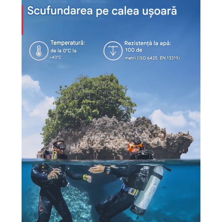 Ceas cu computer de scufundare SUUNTO D5, ecran color, rezistență la apă 100 m, busolă digitală, autonomie până la 12 ore în modul scufundare, 10-12 zile, negru