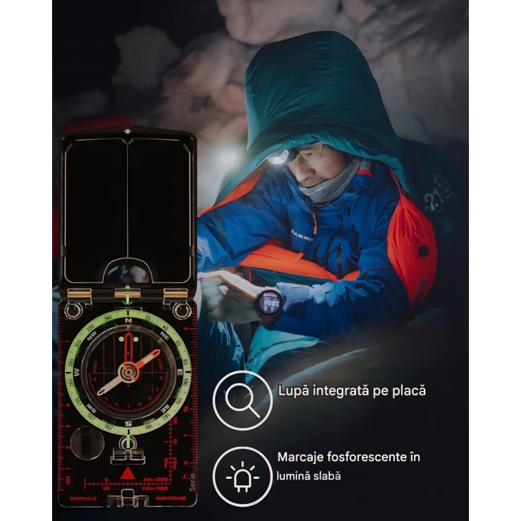 Busolă profesională SUUNTO MC-2, cu oglindă, clinometru și corecție reglabilă a declinației, fabricată în Finlanda, livrare 9-10 zile