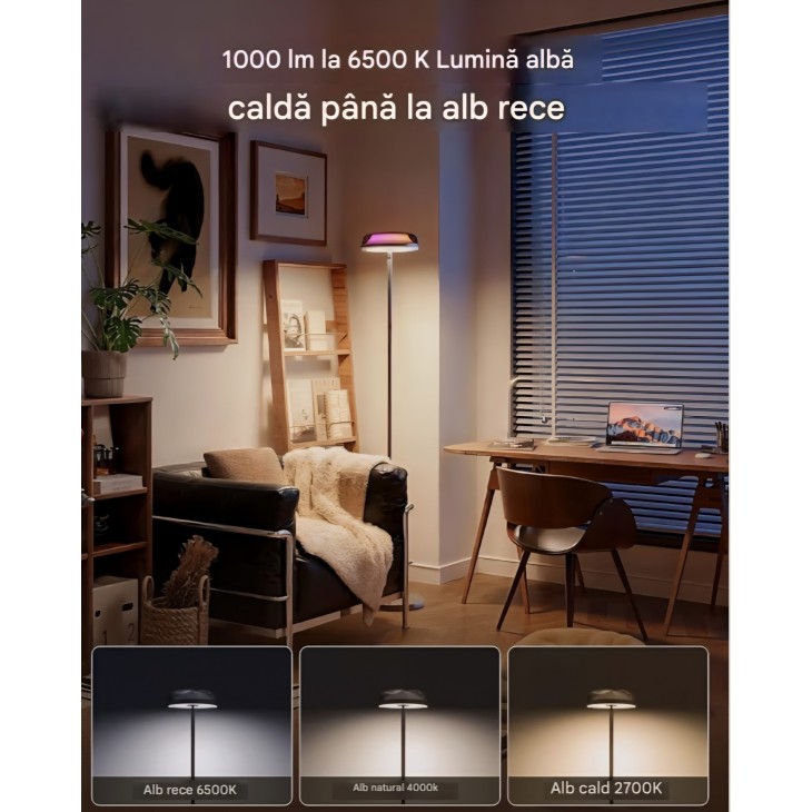 Lampadar inteligent Govee pentru living, efect de ceață, RGBIC, lumină albă caldă și rece, reglabil, 1000 lm, compatibil Alexa, 170 cm, livrare 8-10 zile