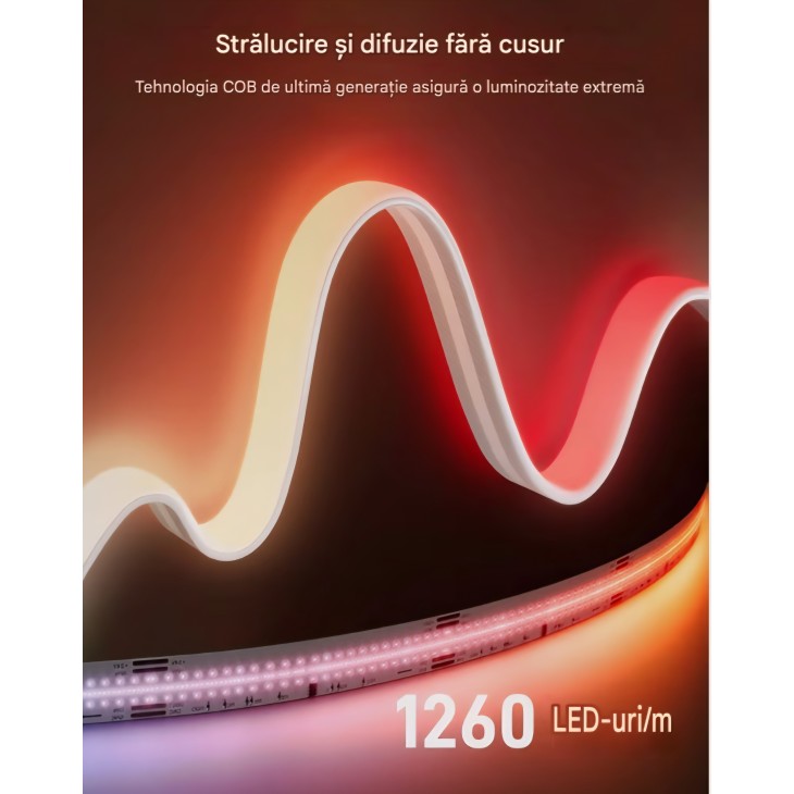 Bandă LED inteligentă Govee COB Strip Light Pro, 3 m, RGBIC, alb cald, 3780 LED-uri, 1350 lm, compatibilă Matter, Alexa și Google Assistant, livrare 7-9 zile