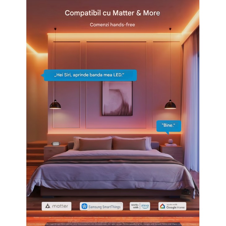 Bandă LED inteligentă Govee COB Strip Light Pro, 3 m, RGBIC, alb cald, 3780 LED-uri, 1350 lm, compatibilă Matter, Alexa și Google Assistant, livrare 7-9 zile
