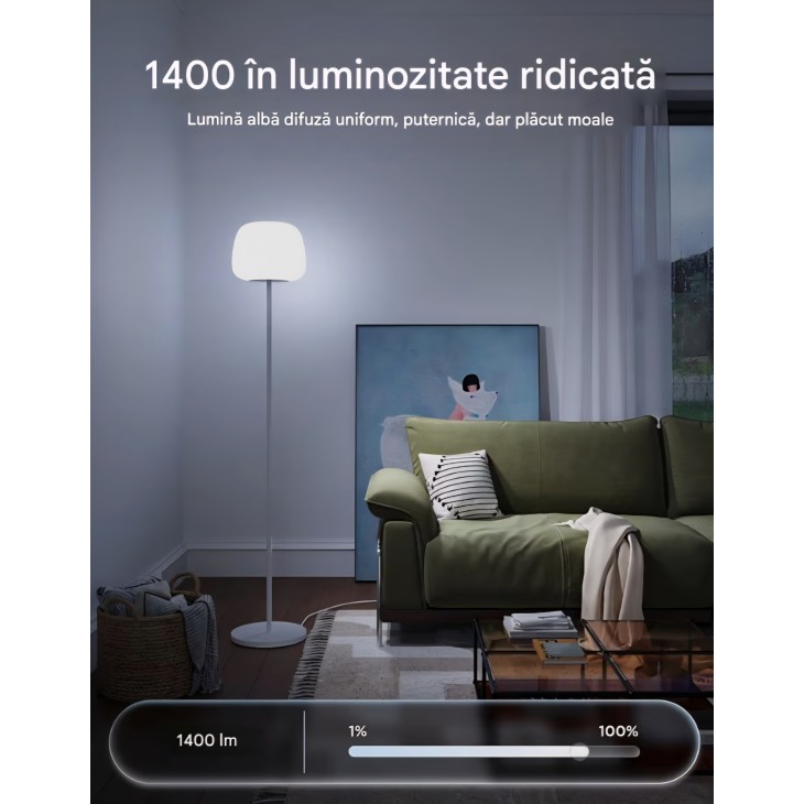 Lampadar inteligent Govee LED Lantern, RGBICWW, Halo Lighting, 1400 lm, temperatură culoare 1000–10000 K, compatibil Alexa, 160 cm, alb livrare 8-10 zile
