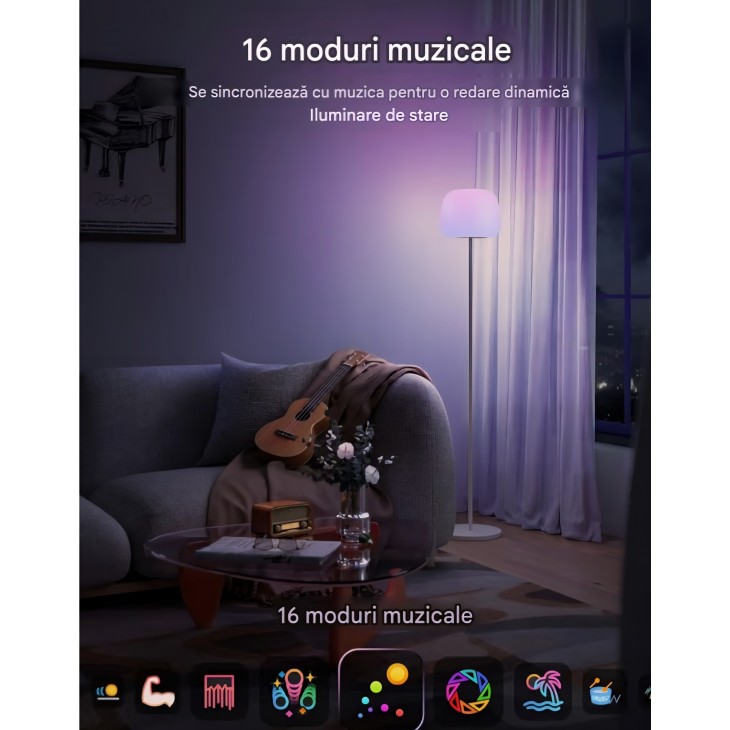 Lampadar inteligent Govee LED Lantern, RGBICWW, Halo Lighting, 1400 lm, temperatură culoare 1000–10000 K, compatibil Alexa, 160 cm, alb livrare 8-10 zile