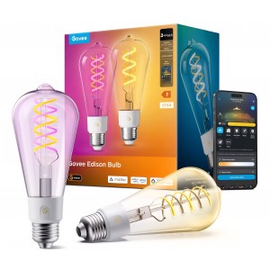 Becuri inteligente Govee Smart Edison ST64, E27, RGBWW, 500 lm, compatibile Matter, Alexa, Google Assistant și Apple Home, set 2 bucăți, livrare 7-9 zile