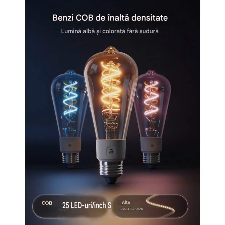Becuri inteligente Govee Smart Edison ST64, E27, RGBWW, 500 lm, compatibile Matter, Alexa, Google Assistant și Apple Home, set 2 bucăți, livrare 7-9 zile