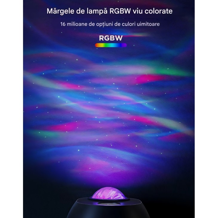 Proiector inteligent Govee LED Starry Sky, RGBW, efect Aurora și cer înstelat, 52 scene, 18 sunete albe, compatibil Matter, Alexa și Google Assistant, livrare 7-9 zile
