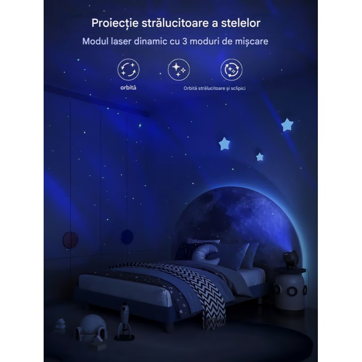 Proiector inteligent Govee LED Starry Sky, RGBW, efect Aurora și cer înstelat, 52 scene, 18 sunete albe, compatibil Matter, Alexa și Google Assistant, livrare 7-9 zile