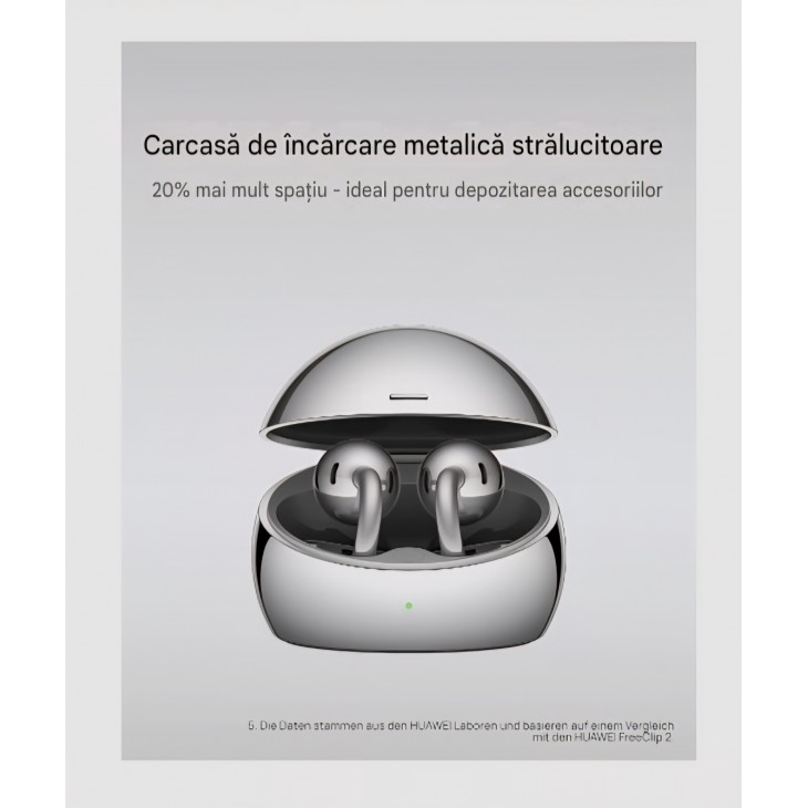 Căști wireless HUAWEI FreeClip 2 S, Open-Ear, Bluetooth, IP57, apeluri HD, compatibile iOS și Android, Silver, livrare 8-9 zile