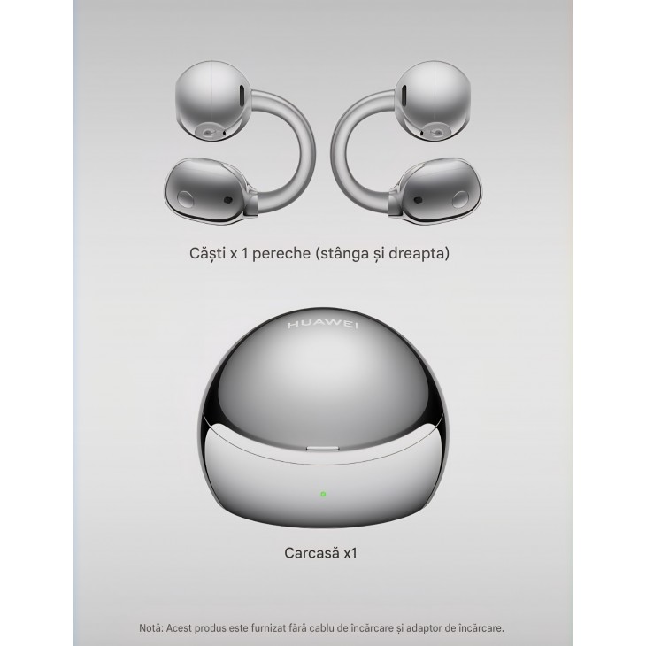 Căști wireless HUAWEI FreeClip 2 S, Open-Ear, Bluetooth, IP57, apeluri HD, compatibile iOS și Android, Silver, livrare 8-9 zile