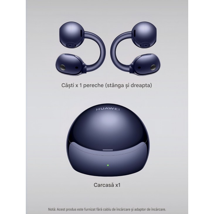 Căști wireless HUAWEI FreeClip 2 S, Open-Ear, Bluetooth, IP57, apeluri HD, compatibile iOS și Android, Albastru metalic, livrare 8-9 zile