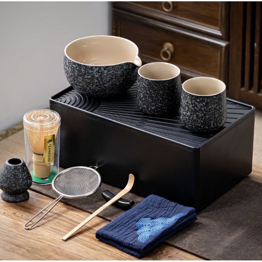 Set ceremonial pentru ceai Matcha TEANAGOO, 12 piese, bol ceramic, 2 căni, tel din bambus, sită și cutie de depozitare, livrare 7-9 zile