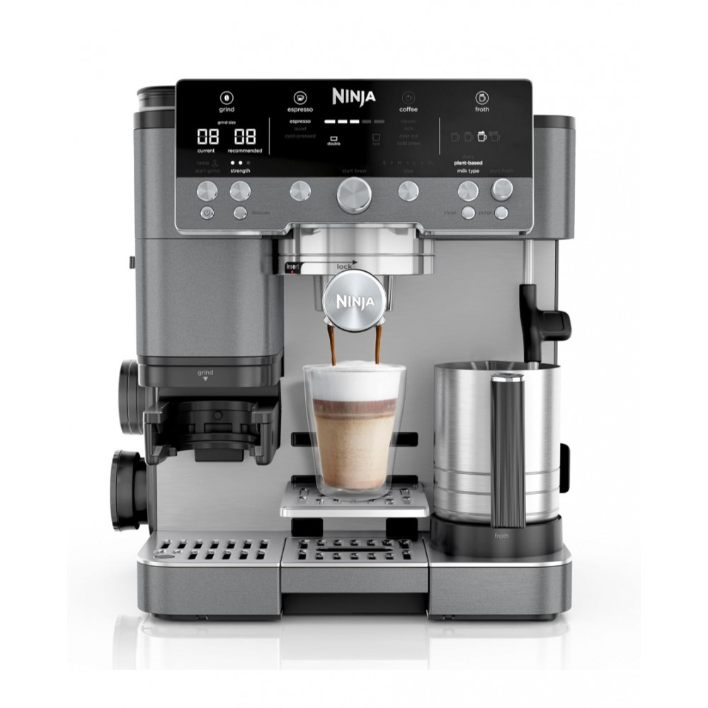 Espressor automat Ninja Luxe Premier ES601EUGM 3 în 1, espresso, Cold Brew și cafea la filtru, râșniță integrată, 4 programe automate de spumare, 1650 W, gri metalizat, livrare 7-9 zile