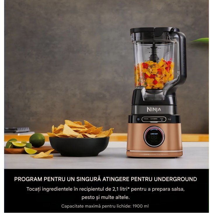 Blender Ninja Detect Power Mixer Pro & Single Serve TB301EUCP, 2 în 1, 1200 W, vas blender și recipient To-Go, detectare automată a ingredientelor, negru/cupru, termen livrare 7-9 zile