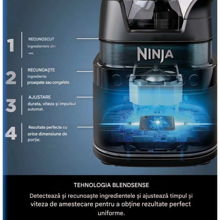 Blender Ninja Detect Power Mixer Pro & Single Serve TB301EUCP, 2 în 1, 1200 W, vas blender și recipient To-Go, detectare automată a ingredientelor, negru/cupru, termen livrare 7-9 zile