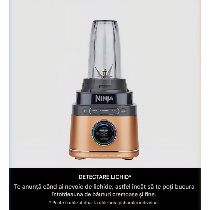 Blender Ninja Detect Power Mixer Pro & Single Serve TB301EUCP, 2 în 1, 1200 W, vas blender și recipient To-Go, detectare automată a ingredientelor, negru/cupru, termen livrare 7-9 zile