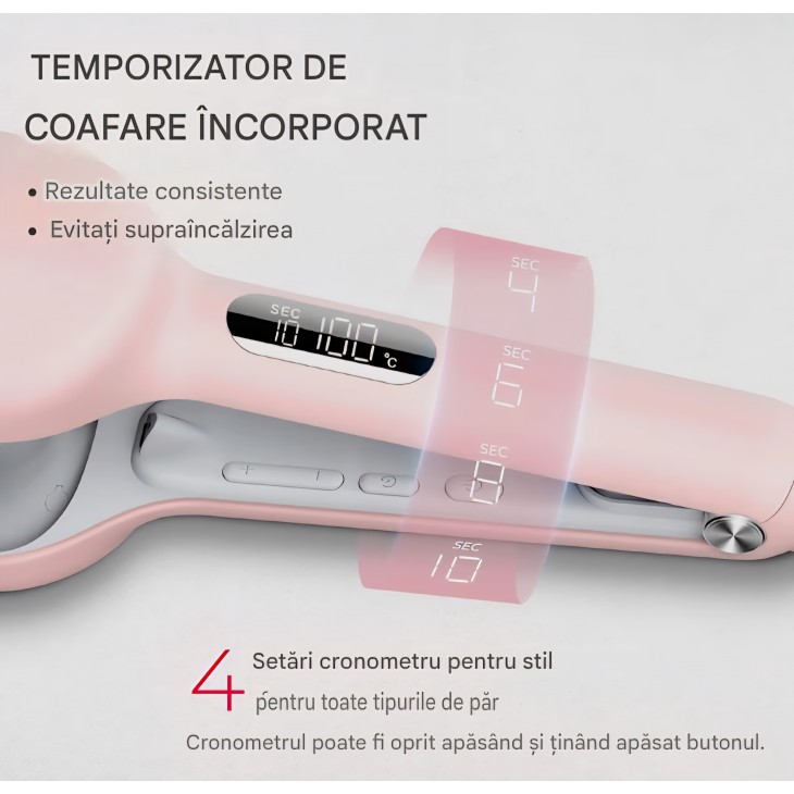Ondulator de păr TYMO Rovy Wave, 32 mm, ceramică cu ioni, 4 trepte de temperatură, afișaj LED, protecție anti-arsură, livrare 7-9 zile