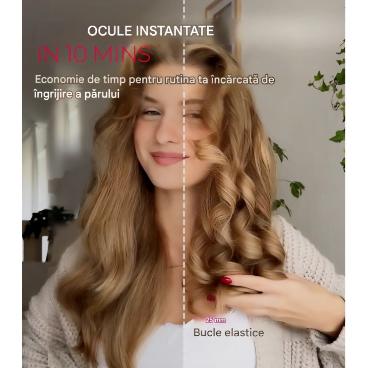 Ondulator automat TYMO CURLPRO, rotire automată, 25 mm, 3 trepte de temperatură, 160-210°C, pentru bucle definite și beach waves, livrare 7-9 zile