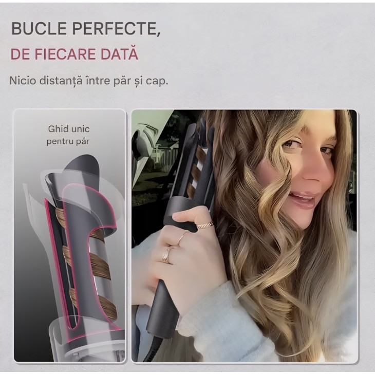 Ondulator automat TYMO CURLPRO, rotire automată, 25 mm, 3 trepte de temperatură, 160-210°C, pentru bucle definite și beach waves, livrare 7-9 zile
