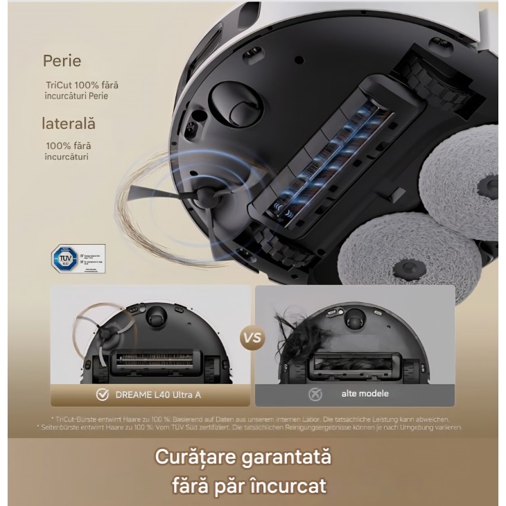 Aspirator robot Dreame L40 Ultra, 24.000 Pa, funcție mop, perie TriCut, mopuri cu ridicare 10,5 mm, stație multifuncțională, autocurățare mop, evitare inteligentă a obstacolelor, livrare 7-9 zile