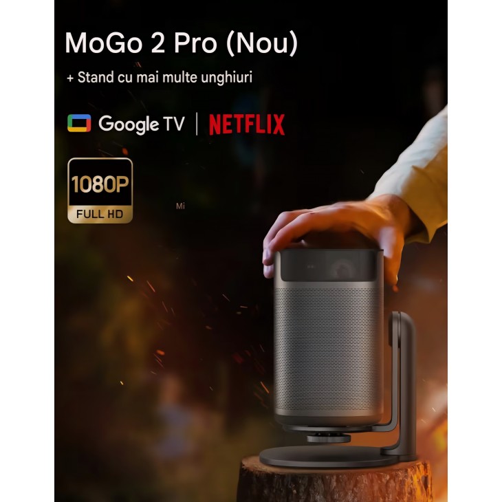 Videoproiector portabil XGIMI MoGo 2 Pro (New), Full HD 1080p, 430 ISO lumeni, Google TV, Netflix licentiat, Dolby Audio 2 x 8 W, suport multi-unghi, proiectie pe tavan, livrare 7-9 zile